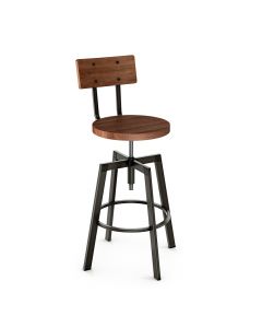 Architect Industrial Adjustable Height Swivel Bar Stool with Wood Seat &amp; Backrest