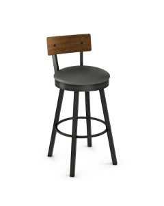 Lauren Swivel Low Back Bar Stool with Cushioned Seat &amp; Wood Backrest