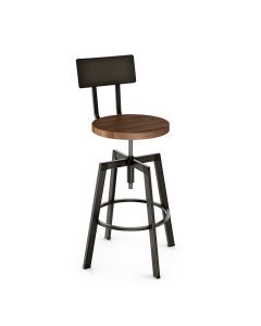 Architect Industrial Adjustable Height Swivel Bar Stool with Wood Seat