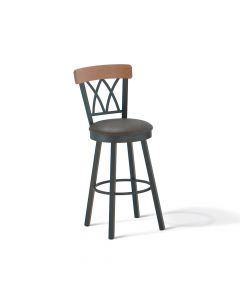 Brittany Swivel Bar Stool with Cushioned Seat &amp; Wood Backrest