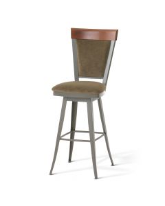 Eleanor Swivel Bar Stool with Cushioned Seat &amp; Backrest and Wood Accent