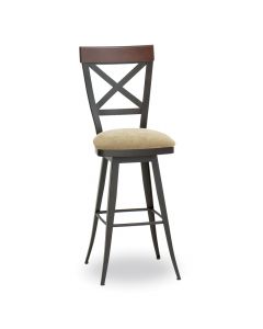 Kyle Swivel Bar Stool with Cushioned Seat &amp; Wood Backrest