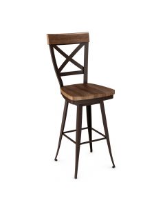 Kyle Swivel Bar Stool with Wood Seat &amp; Backrest