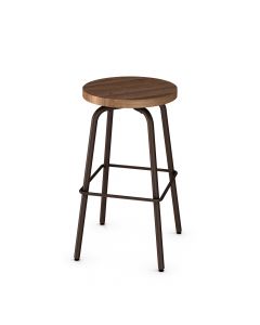 Button Backless Swivel Bar Stool with Wood Seat