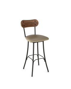 Bean Swivel Bar Stool with Cushioned Seat &amp; Wood Backrest