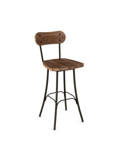 Bean Swivel Bar Stool with Wood Seat &amp; Backrest