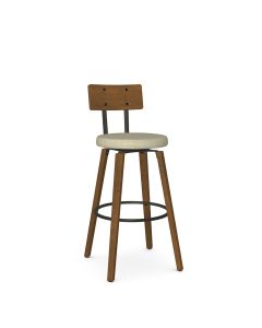 Esteban Swivel Low Back Bar Stool with Cushioned Seat &amp; Wood Backrest