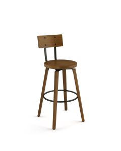 Esteban Swivel Low Back Bar Stool with Wood Seat &amp; Backrest