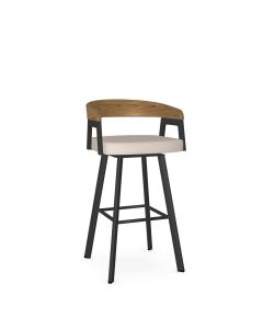 Carmela Swivel Low Back Bar Stool with Cushioned Seat &amp; Wood Backrest