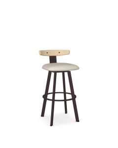 Asher Swivel Low Back Bar Stool with Cushioned Seat &amp; Wood Backrest