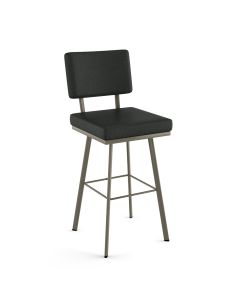 Wesley Swivel Bar Stool with Cushioned Seat &amp; Backrest and Wood Accent