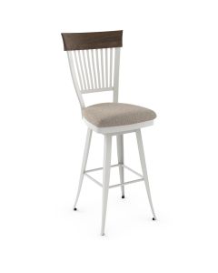 Annabelle Swivel Bar Stool with Cushioned Seat &amp; Wood Backrest