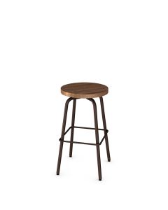 Button Backless Swivel Bar Stool with Wood Seat