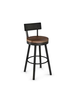 Lauren Swivel Low Back Bar Stool with Cushioned Seat &amp; Wood Backrest